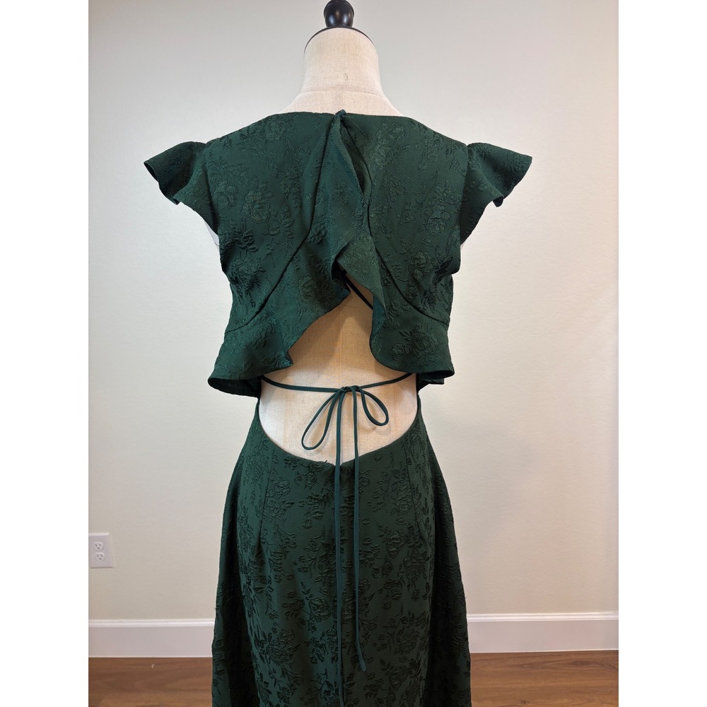 Lulus Sophisticated Soirée Jacquard Dress Womens M Green Cutout Wedding Guest - Picture 5 of 8